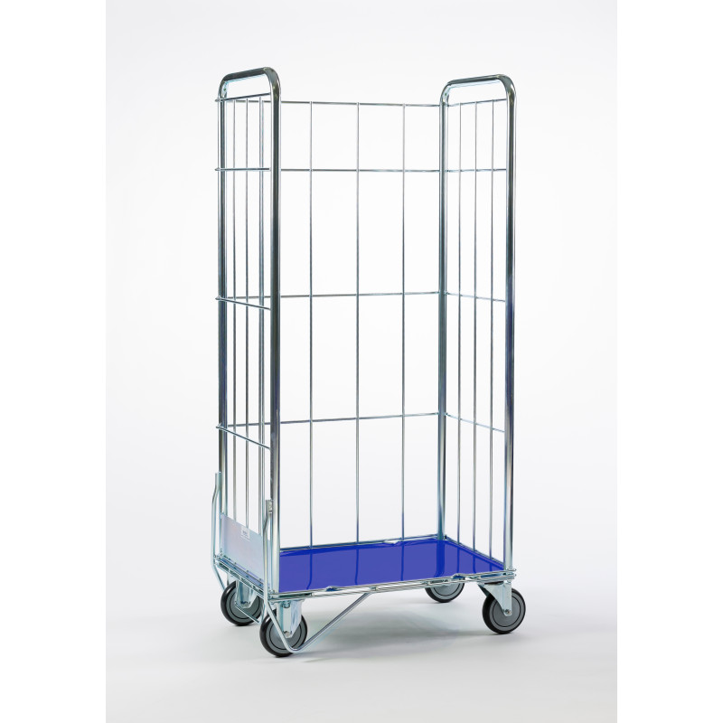 Cabri PM Grand treillis professionnel sans sangle, roues Ø125mm caoutchouc synthétique 2F+2P, plaque de socle Pehd Bleu | AMS