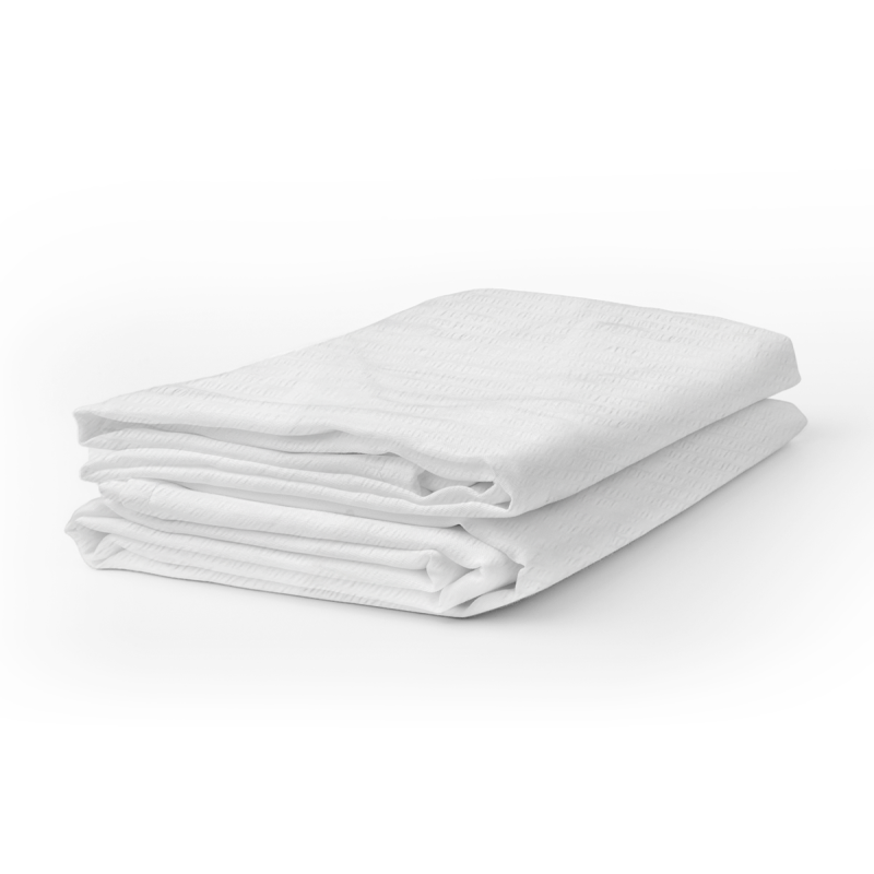 Drap plat -  240x320 cm. 2 liserés 2 fils verts - Collection Neptune - Linge gaufré infroissable (sans repassage) (lot de 15) Tissus Gisèle | AMS