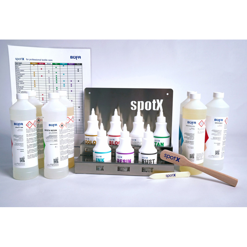 Kit de produits de détachage professionnels textiles SpotX Set 1-7, 7x1L Bufa | AMS