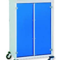 Chariot de change professionnel, 2 étagères, avec portes en plastique bleue, Alvi 3950/2 CR | AMS