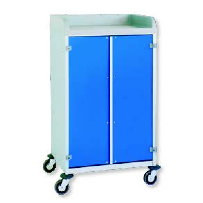 Chariot de change professionnel, 2 étagères, avec portes en plastique bleue, Alvi 3950/2 CR | AMS