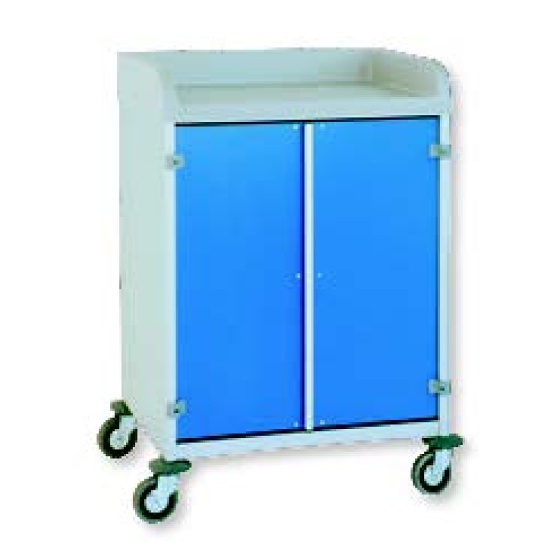 Chariot de change professionnel, 1 étagère, avec portes en plastique bleue, Alvi 3950 CR | AMS