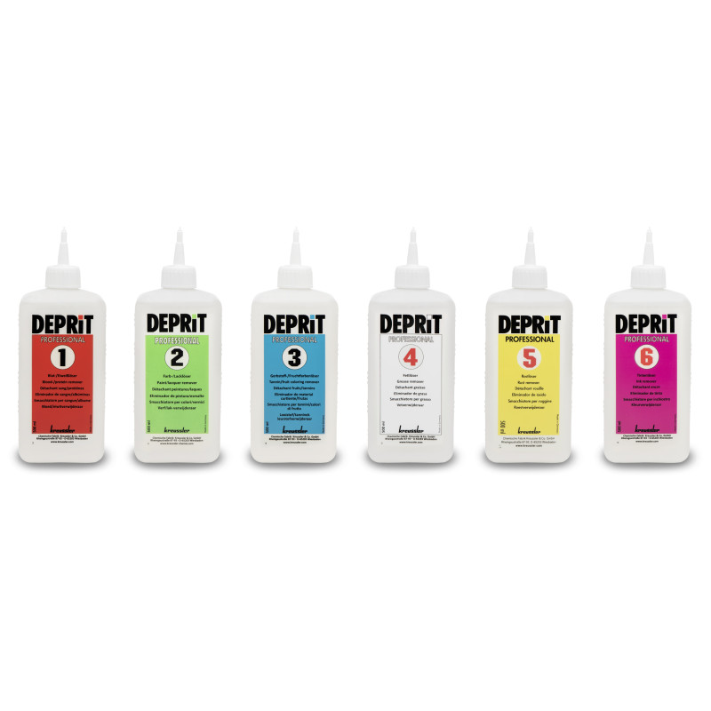 Kit de produits de détachage pour utilisateurs professionnels du nettoyage des textiles Kreussler DEPRIT PROF. SET 1-6 | AMS